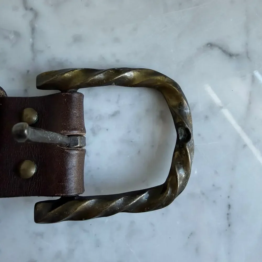 Vtg Wexford Hall x Buxton Brown Leather Belt Twisted Buckle Steerhide